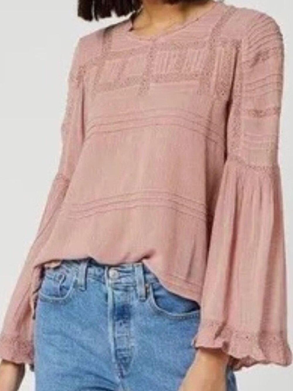 Free People Olivia Eyelet Lace Top in Peony - XS
